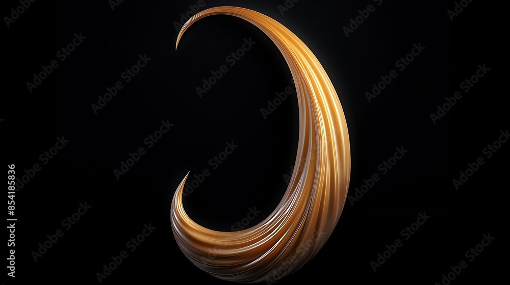 Poster 3d rendering of a gold-colored crescent-shaped object with a glossy surface against a black backgrou