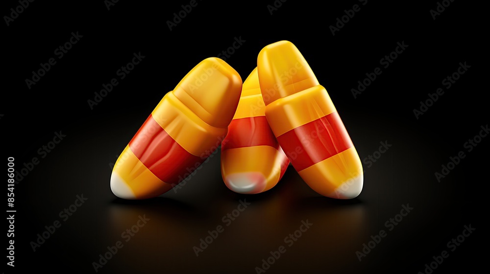 Poster 3d rendering of a group of three candy corns.