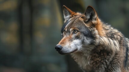 Obraz premium majestic adult wolf portrait with forest background wildlife photography