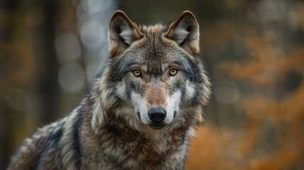Obraz premium majestic adult wolf portrait with forest background wildlife photography