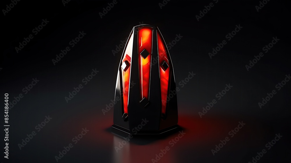 Poster 3d rendering of a glowing red and black crystal on a black background. the crystal has a geometric s