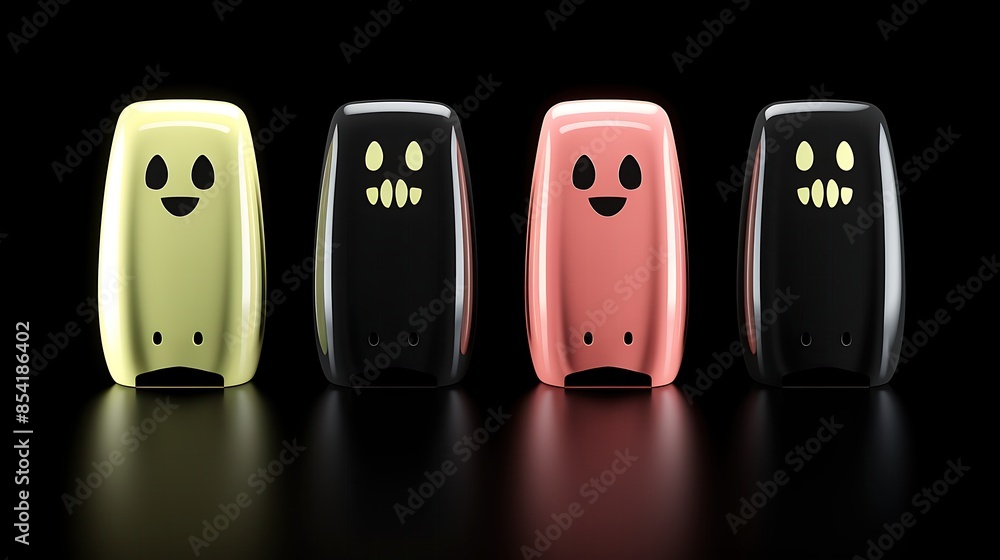 Poster 3d rendering of a group of cute cartoon ghosts. the ghosts are all different colors and have differe