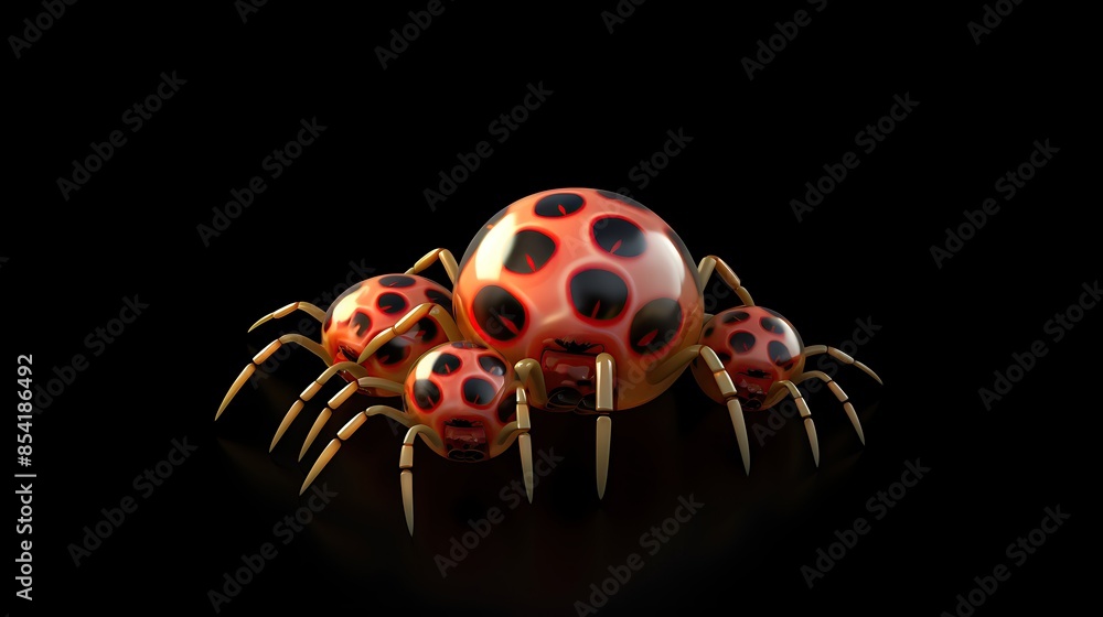 Poster 3d rendering of a group of red and black spiders with glowing eyes. the spiders are all different si