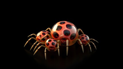 Fototapeta premium 3D rendering of a group of red and black spiders with glowing eyes. The spiders are all different sizes and are arranged in a circle.