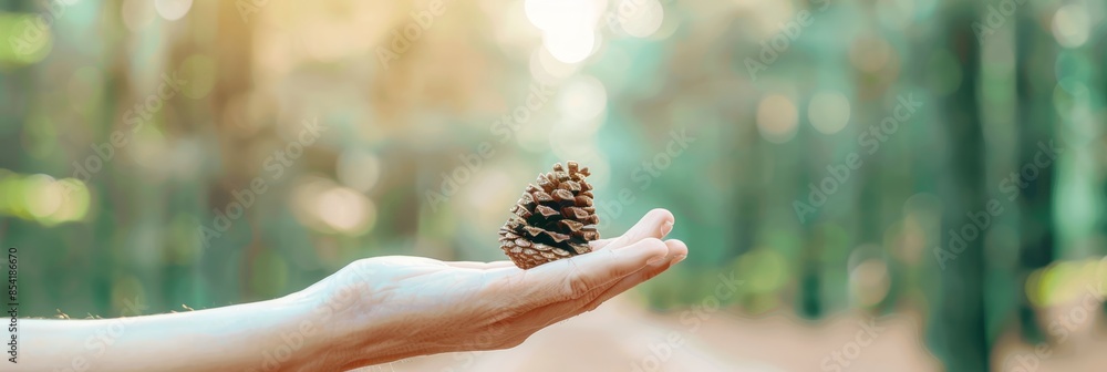 Poster nature's wonder: pine cone in forest setting generative ai