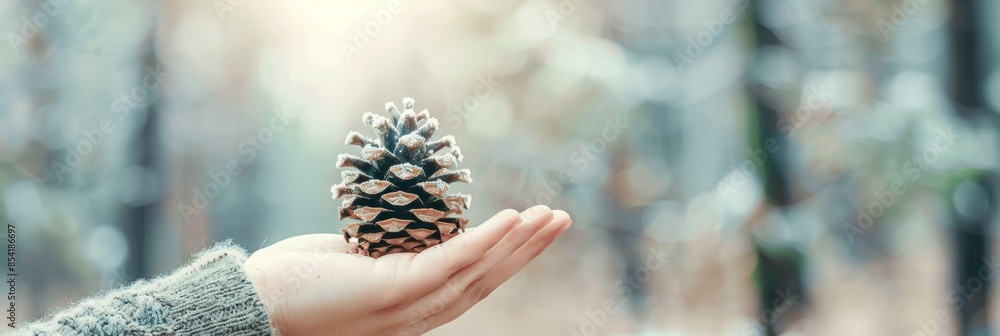 Poster nature's wonder: pine cone in forest setting generative ai