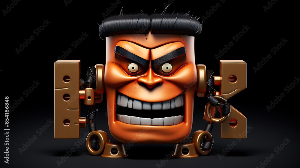 Aufkleber 3d rendering of a funny cartoon character with a frankenstein-like appearance. the character has a l