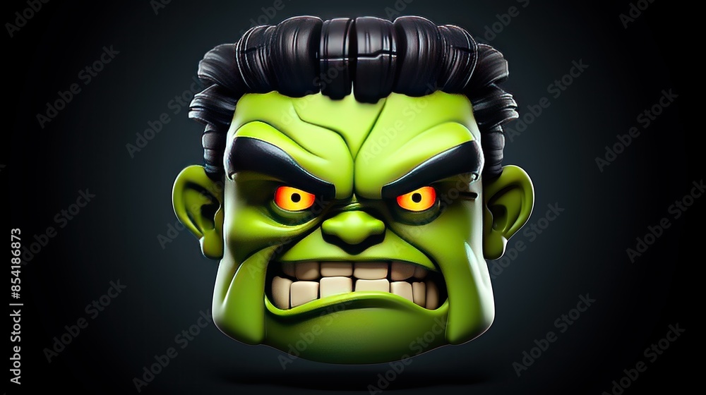 Aufkleber a green monster with aæ€’ã£ãÿé¡”ã¤ãã§ã™ã€‚å½¼ã¯å¤§ããªç›®ã¨é‹­ã„æ­¯ã‚’æœã£ã¦ã„ã¾ã™