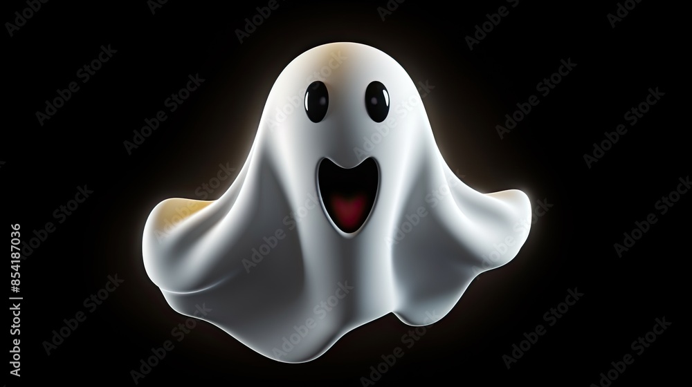 Poster a cute and friendly ghost is floating in the air. the ghost has a big smile on its face and is looki