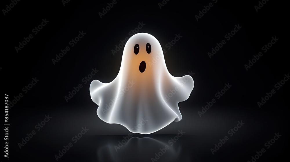 Aufkleber a cute and friendly ghost with a surprised expression on its face. the ghost is hovering in a dark v