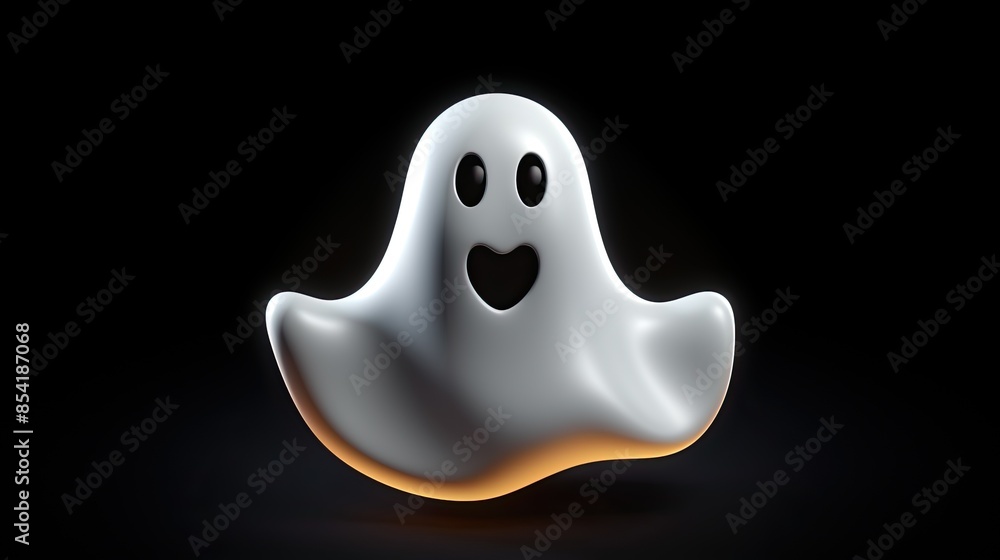 Poster 3d rendering of a cute ghost. the ghost is white and has a friendly expression on its face. it is fl