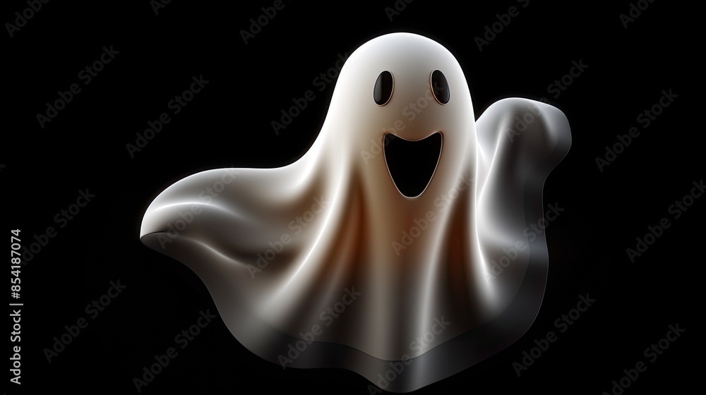 Poster a cute and friendly ghost is floating in the air. it has a big smile on its face and is looking at t