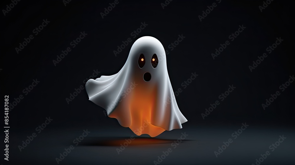 Poster a cute and friendly ghost is floating in the air. it has a surprised expression on its face and big,