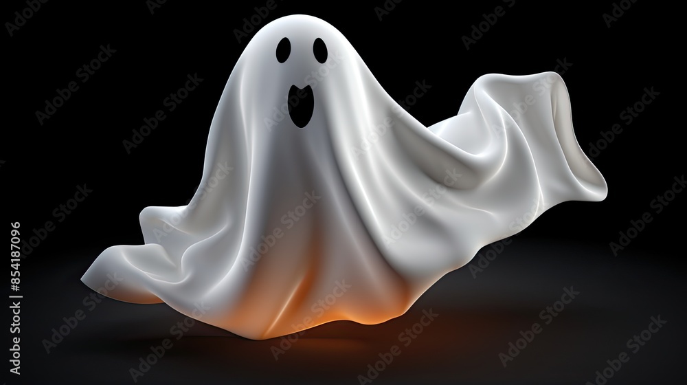Poster a cute and friendly ghost is floating in the air. it has a surprised expression on its face and is w
