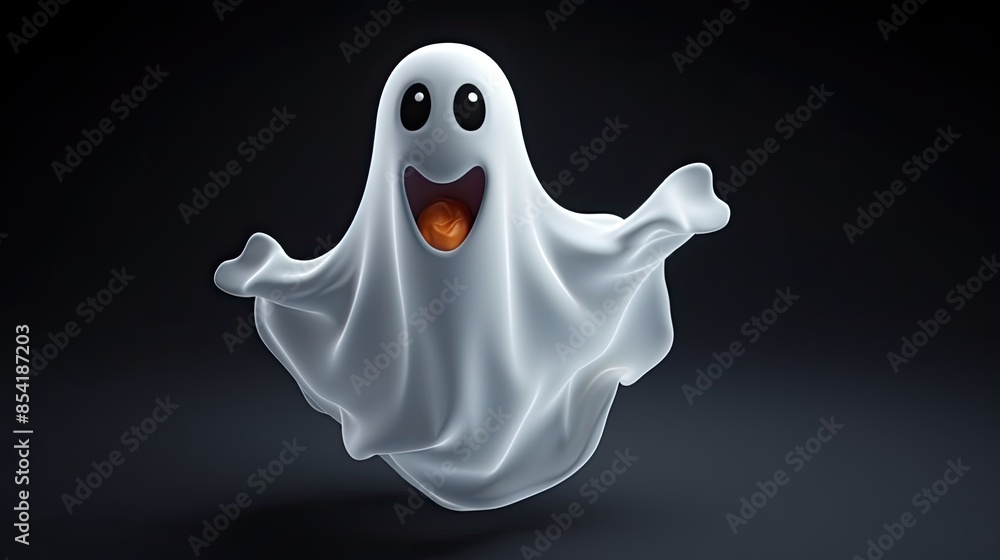 Poster a cute and friendly ghost is floating in the air. it has a big smile on its face and is looking at t
