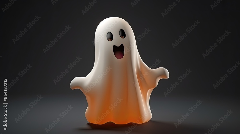 Poster a cute and friendly ghost is floating in the air. it has a big smile on its face and is looking at t