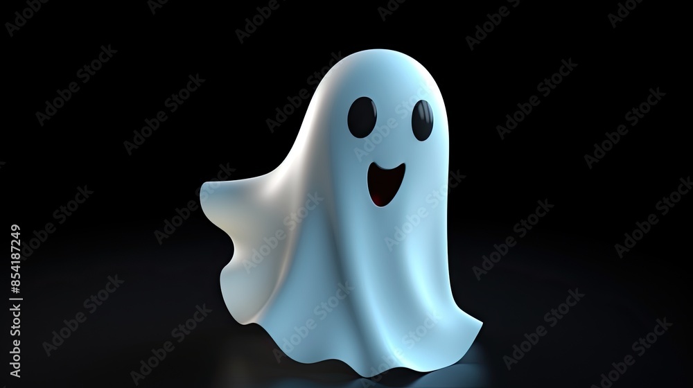 Poster cute and friendly ghost. 3d rendering of a happy ghost with a friendly smile. the ghost is white and