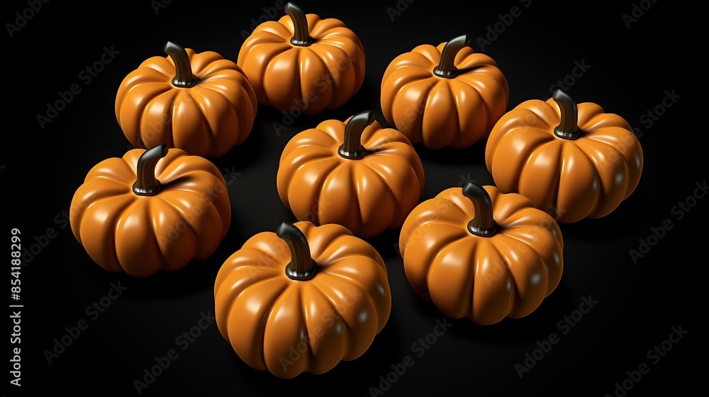 Poster 3d rendering of a group of pumpkins on a black background. the pumpkins are arranged in a circle and