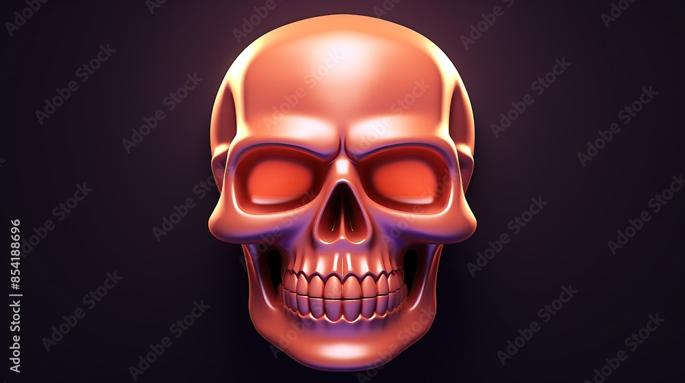 Aufkleber 3d rendering of a skull with a metallic texture. the skull is lit from below, which creates a dramat