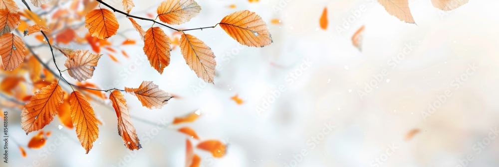 Poster autumn leaves falling from tree branch framing blank space generative ai