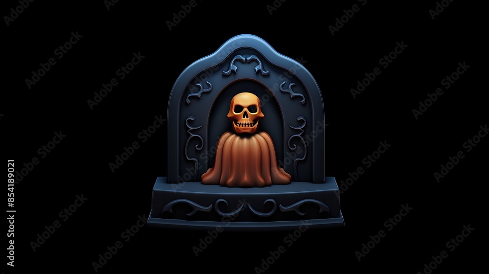 Aufkleber 3d rendering of a tombstone with a skull on it. the tombstone is made of gray stone and has a skull 