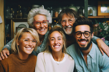 Three generation caucasian family gathering at home