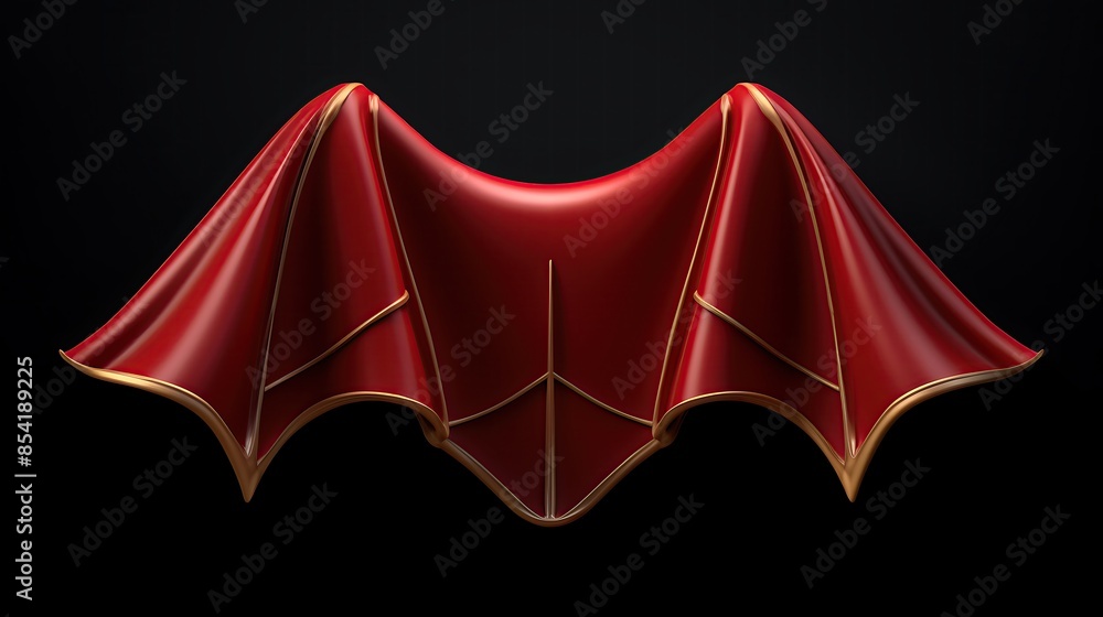 Poster 3d rendering of a red and gold-trimmed fabric draped in the shape of a stylized bat.