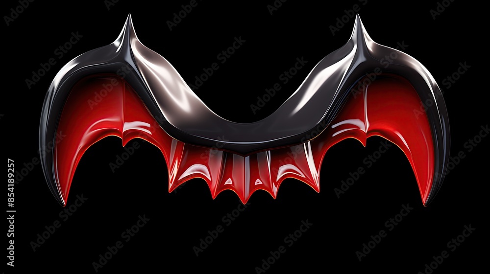 Poster 3d rendering of a pair of black and red bat wings. the wings are spread out and have a glossy finish