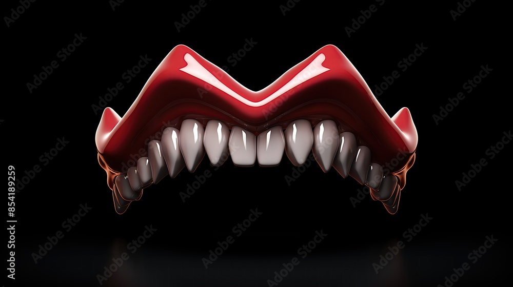 Aufkleber 3d rendering of a set of realistic vampire teeth. the teeth are sharp and pointed, and the gums are 
