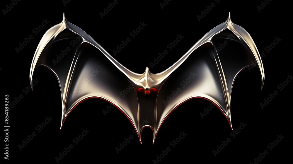 Aufkleber a 3d rendering of a shiny metallic black bat with red eyes. the bat has its wings spread out and is 