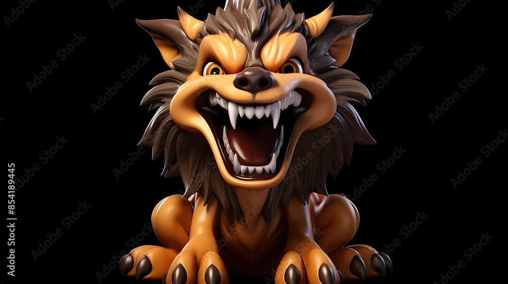 Aufkleber 3d rendering of a cartoon wolf. the wolf is sitting on its haunches with its front paws resting in f