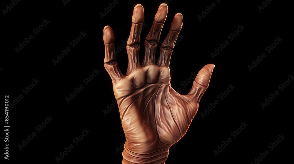 Poster 3d rendering of a highly detailed human hand with realistic skin texture and visible veins. the hand