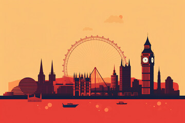 Naklejka premium London urban landscape with cityscape silhouette . Pattern with houses. Illustration