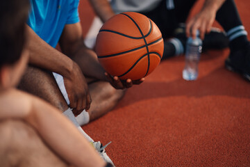 Naklejka premium Close-up of basketball on court