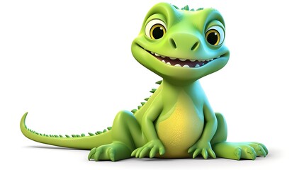 Fototapeta premium Cute and funny green dinosaur. 3D rendering of a cartoon character.