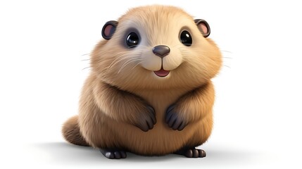 A cute and cuddly groundhog is sitting up and looking at the camera with a happy expression on its face.