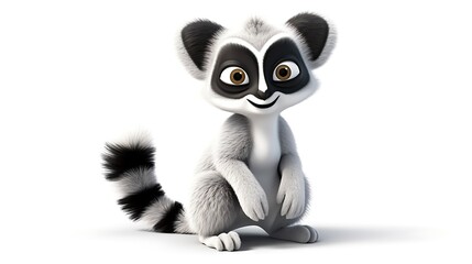 A cute and cuddly lemur with big eyes and a long tail. It is sitting on a white background and looking at the camera with a friendly expression.