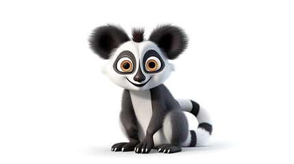 Obraz premium A cute and cuddly lemur with big eyes and a long tail. It is sitting on a white background and looking at the camera with a friendly expression.