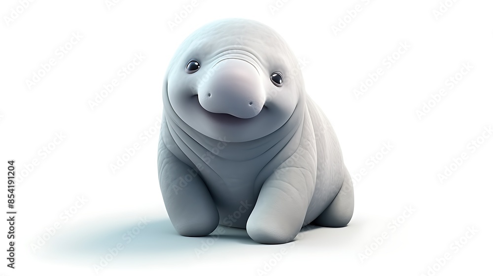 Poster this adorable 3d rendering of a baby manatee is sitting up and looking at the camera with a curious 