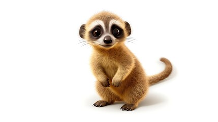 Fototapeta premium Meerkat standing on its hind legs, looking at the camera with a curious expression.