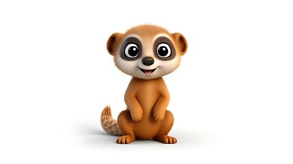 Fototapeta premium Meerkat standing on its hind legs, isolated on white background. 3D rendering.
