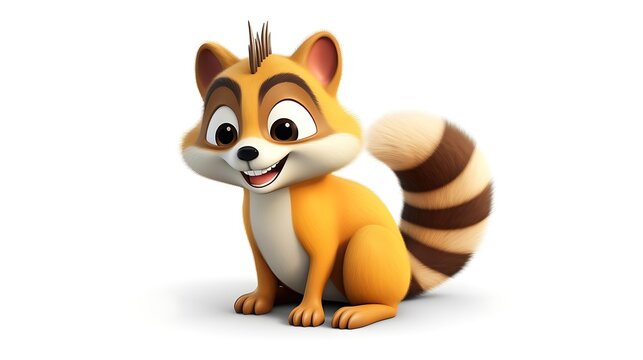 Cute and friendly cartoon raccoon sitting and smiling.