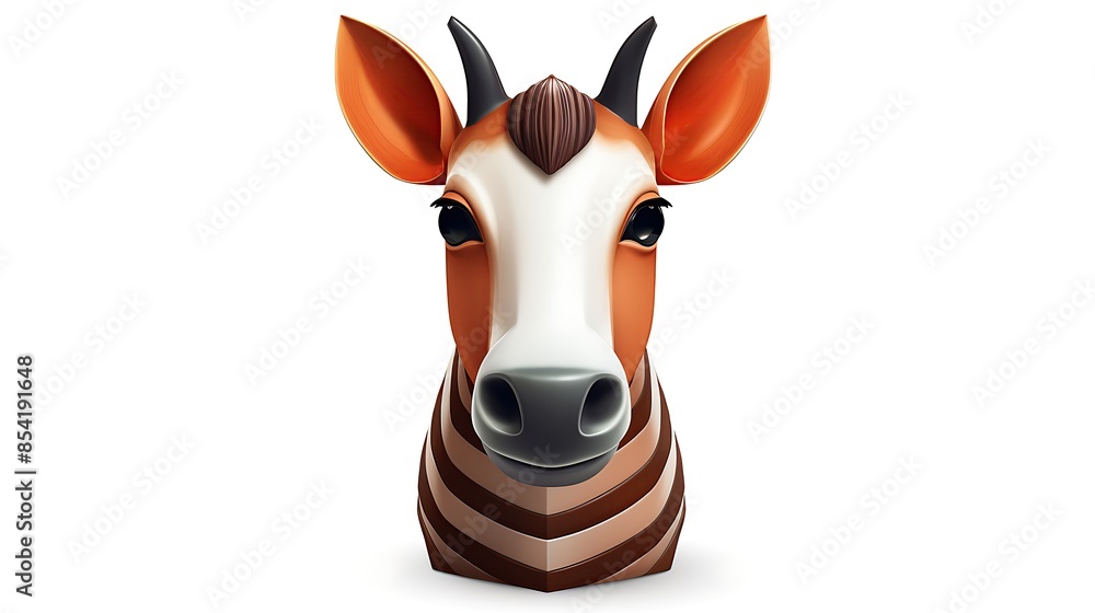 Aufkleber 3d rendering of a cartoon zebra head with a brown mane, big eyes, and a pink nose. the zebra is look