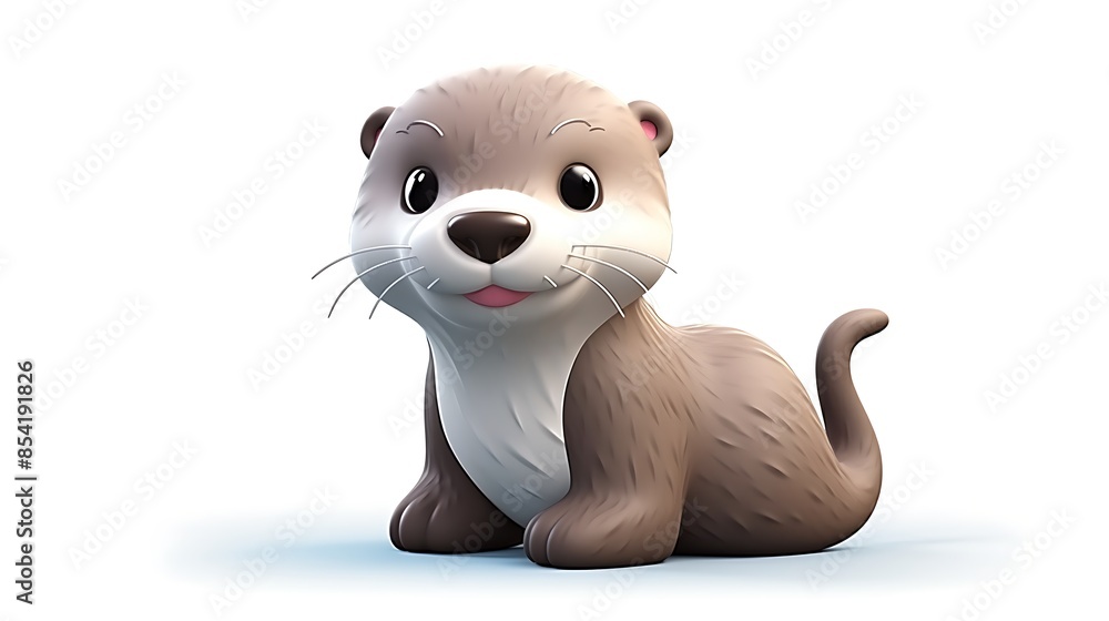 Poster adorable 3d rendering of a cartoon otter. the otter is sitting on a white background and looking at 