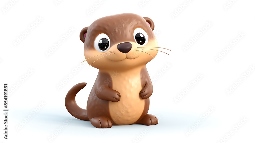 Poster this is an adorable 3d rendering of an otter. the otter is sitting on a white background and looking