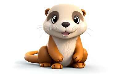 Naklejka premium Adorable 3D rendering of a cartoon otter. The otter is sitting on a white background and looking at the camera with a friendly expression.