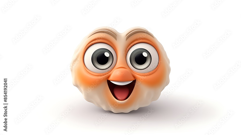 Poster 3d rendering of a cute and fluffy white creature with big eyes and a happy expression.