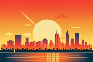 Obraz premium Miami urban landscape. Pattern with houses. Illustration
