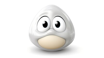 3D rendering of a cute and simple white cartoon character with big eyes and a mouth. The character has a surprised expression on its face.