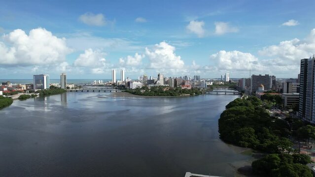 Centro do Recife - Pra&ccedil;a da Republica e Pontes do Recife - pernambuco Visto de Cima com drone 4k